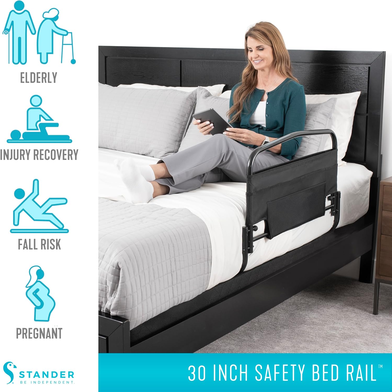 Stander 30inch Safety Bed Rail with Padded Pouch, Folding Guardrail for Adults, Seniors, and Elderly, Bedside Stand Assist Bar, Fits King, Queen, Full, and Twin Beds, ASTM Safety Approved Bedrail - Image 7
