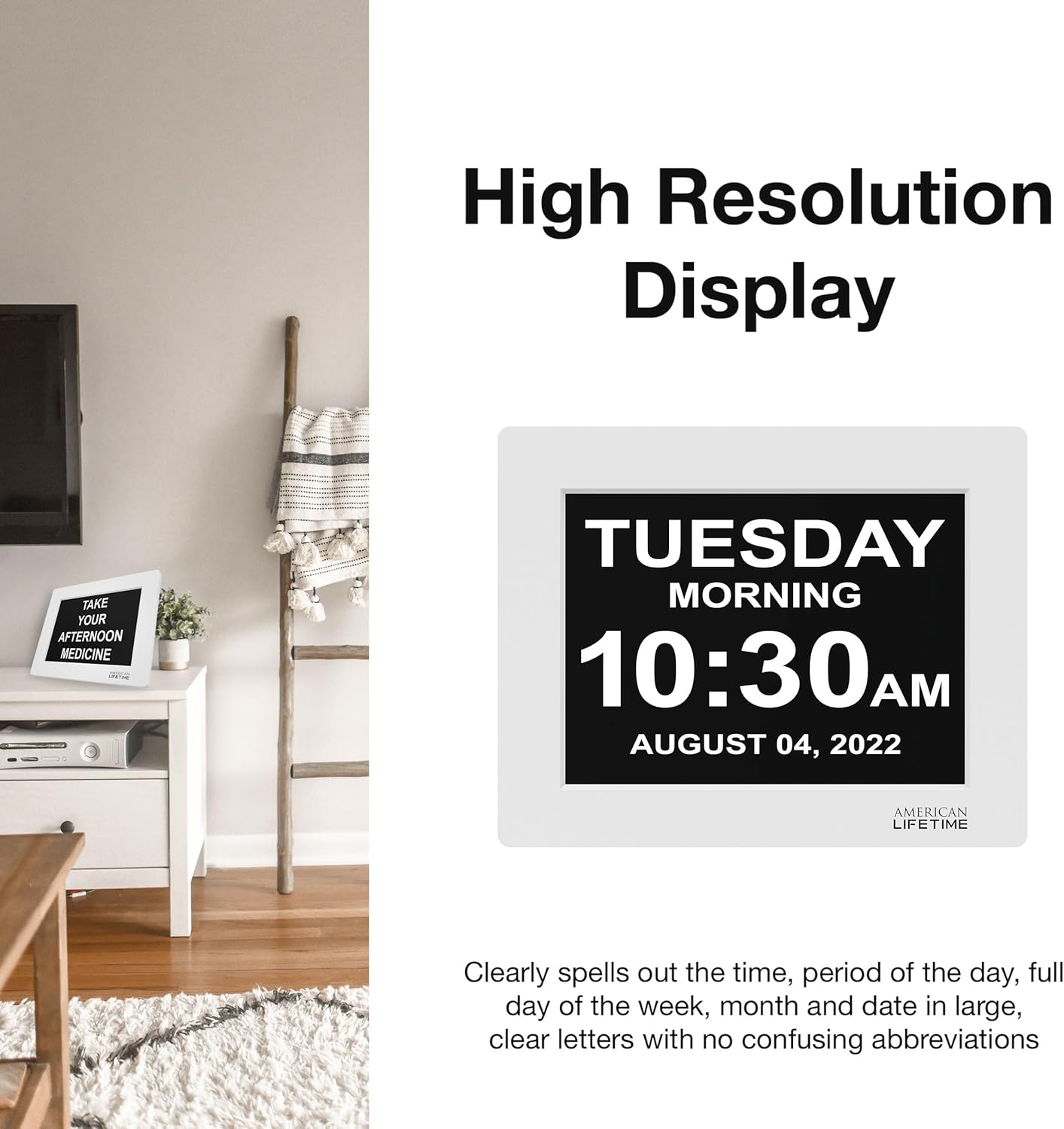 American Lifetime 【New 2024 Dementia Clock Large Digital Clock for Seniors, Digital Clock Large Display with Custom Alarms, Clock with Day & Date for Elderly, Large Number Digital Clock White - Image 6