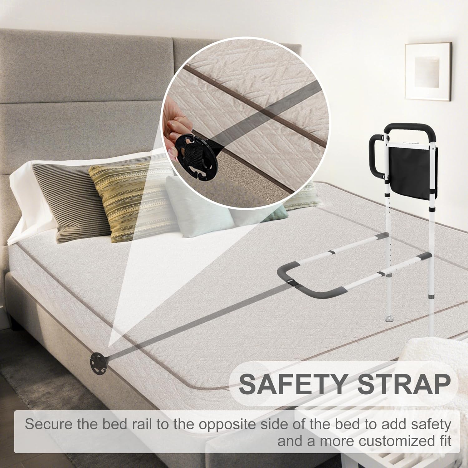 RELIANCER Bed Safety Rail for Elderly Adults w/Support Leg & Motion Light,Dual Handle Assist Grab Bar for Seniors,Adjustable Bedside Support Railings,Bed Side Assist Guard Rail,Bedside Hand Guard Bar - Image 9