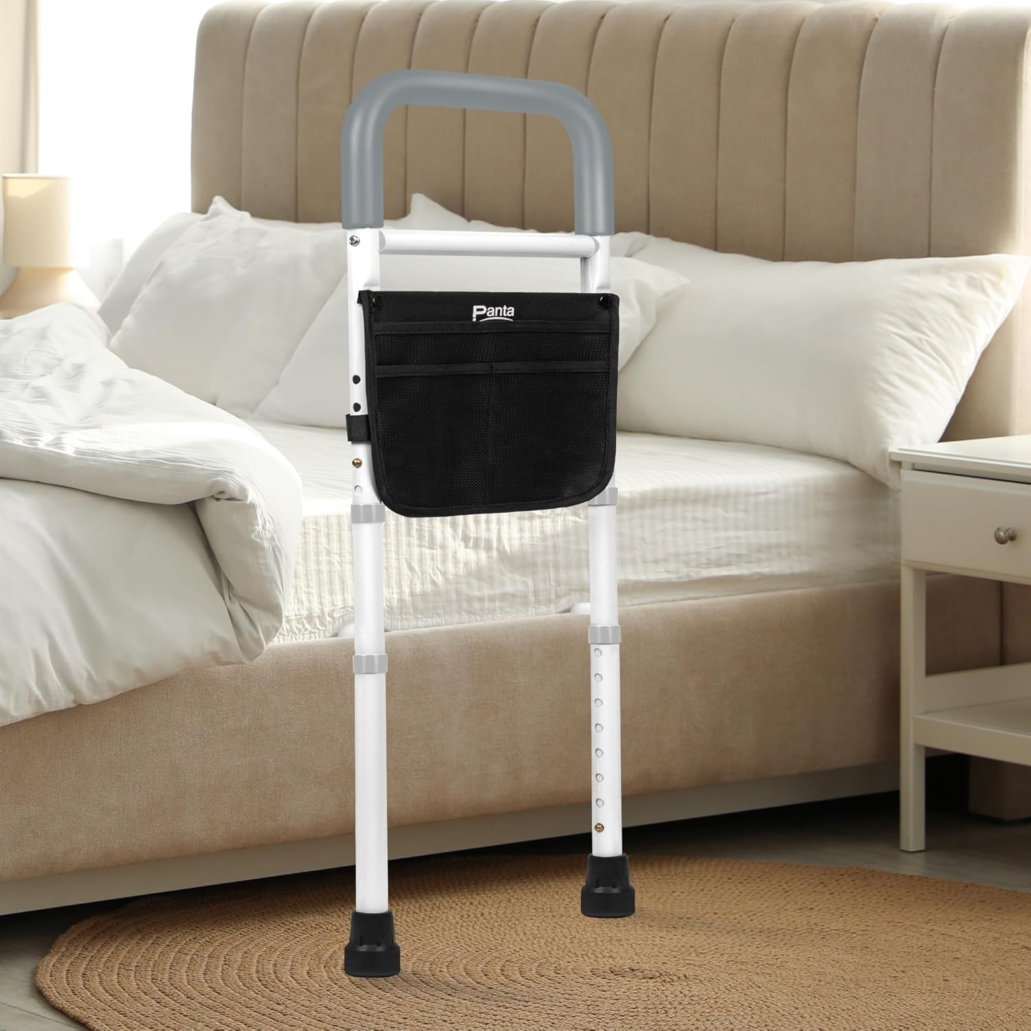 Panta Bed Rails for Elderly Adults Safety, Adjustable Bed Assist Rails for Seniors, Bed Side Rails with Support Legs and Storage Pocket, Portable Bed Cane Fit King, Queen, Full, Twin Bed, Grey - Image 8