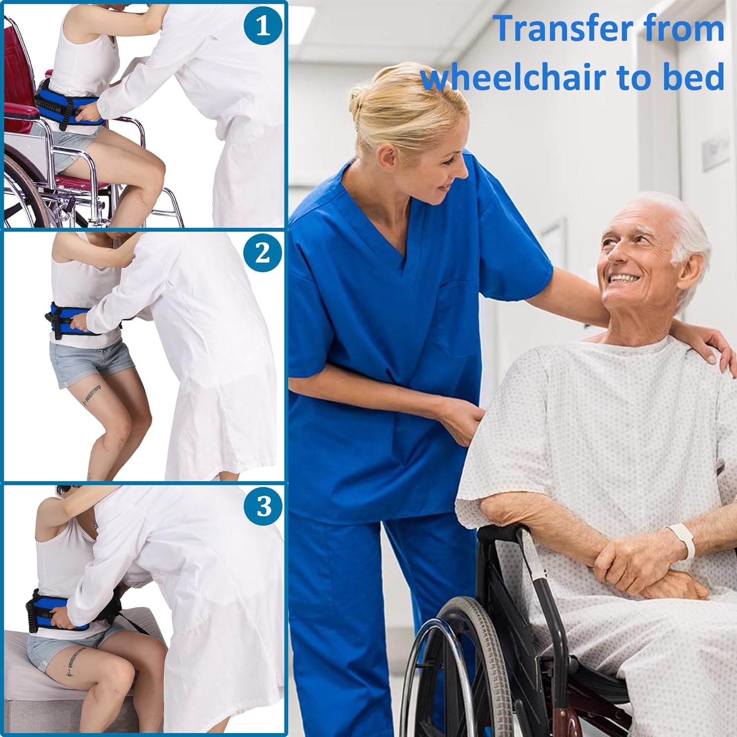 Gait Belt for Seniors, Transfer Belt with 7 Nylon Padded Handles, FSA HSA Eligible, Medical Belt for Lifting Patients, Safety Gait Belt for Elderly Easy to Use Quick Release Buckle(Blue) - Image 4