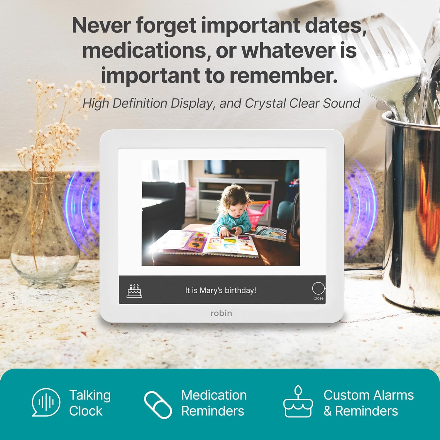 Robin Clock with Day and Date for Elderly, Clocks for Seniors, Dementia Clock, Digital Calendar Clock Elderly Bedside Clocks Seniors Alzheimers Products Dementia Clocks Seniors Extra Large, White 12" - Image 6