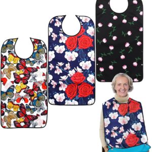 Pafusen 3 Pack Adult Bibs for Women, Reusable Adult Bibs for Eating with Optional Crumb Catcher, Waterproof Washable Dining Clothing Protector, Gifts for Women/Mom