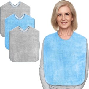 Adult Bibs for Men and Women 4 Packs, Reusable Terry Bibs for Elderly Senior, Waterproof Towel for Adults