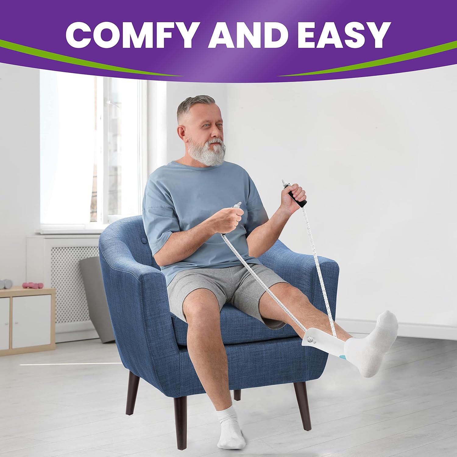 MARS WELLNESS Deluxe Molded Sock Aid Donner - Foam Grip Handles - 31" Adjustable Cords - Sock Helper Stocking Slider - Elderly, Senior, Pregnant Diabetics (Colors May Vary) - 1 Pack - Image 5