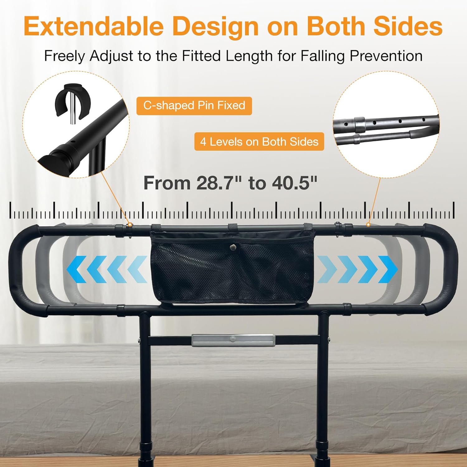 Bed Rails for Elderly Adults Safety, Foldable & Adjustable Side Rails for Bed for Seniors, Elderly Bed Rails with Light & Storage Pouch, Adult Bed Assist Rail for Queen Twin King Bed - Image 3