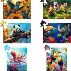 6 Pack 24 Large Piece Puzzle for Seniors Paper Dementia Puzzles for Elderly Adults Easy Puzzle Hummingbird Turtle Dog Panda Jigsaw Puzzle Activities for Elderly Seniors Gift