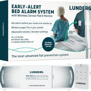 Lunderg Early Alert Bed Alarm for Elderly Adults - Wireless Sensor Pad & Pager - with Pre-Alert Smart Technology - Safety Bed Alarms and Fall Prevention for Elderly and Dementia Patients