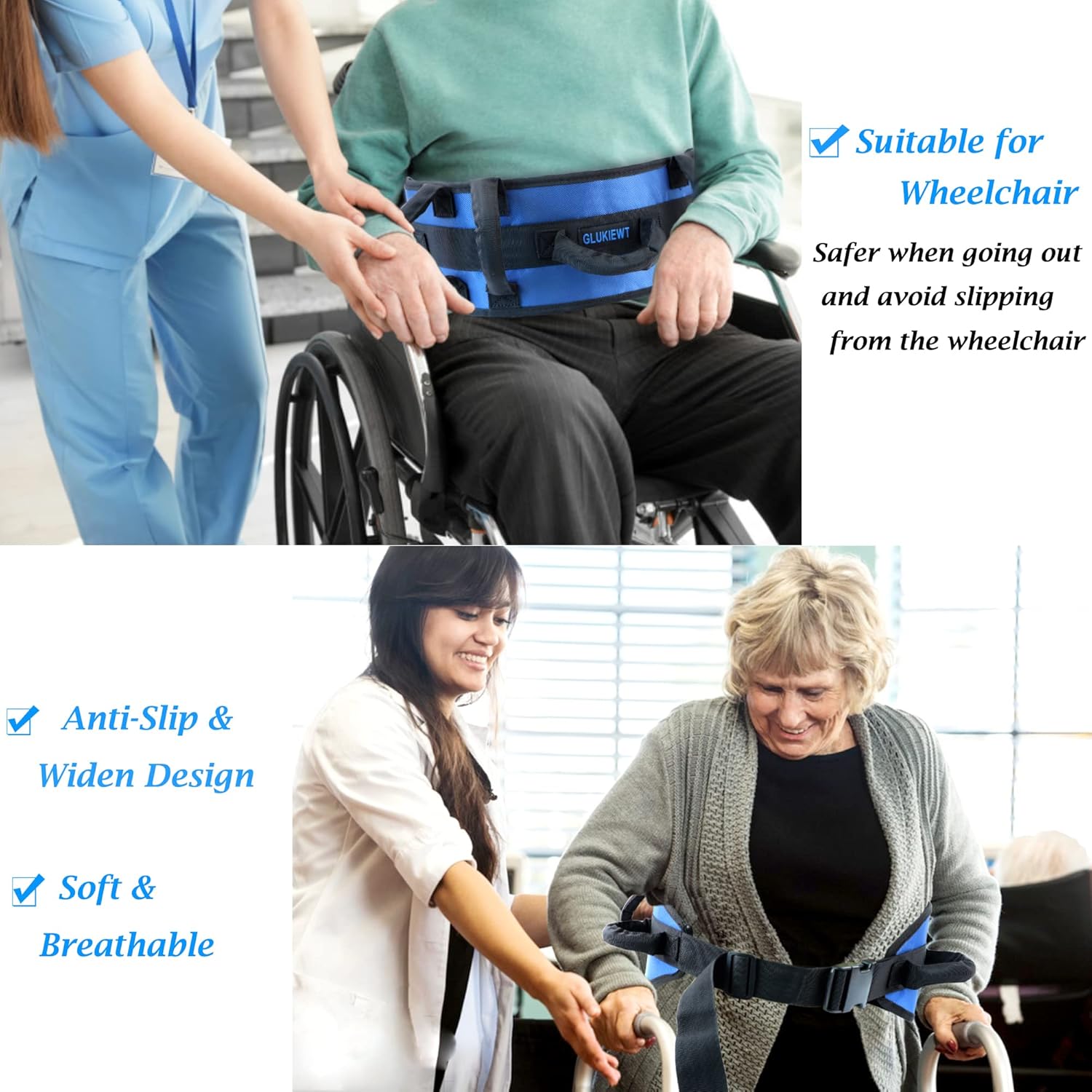 Gait Belts Transfer Belts for Seniors with Padded Handles Widen Medical Gate Belts for Elderly Inside Non Slip Patient Transfer Walking Assist & Gait Belt/Wheelchair Seat Belt for 33.5" -52" Waist - Image 2