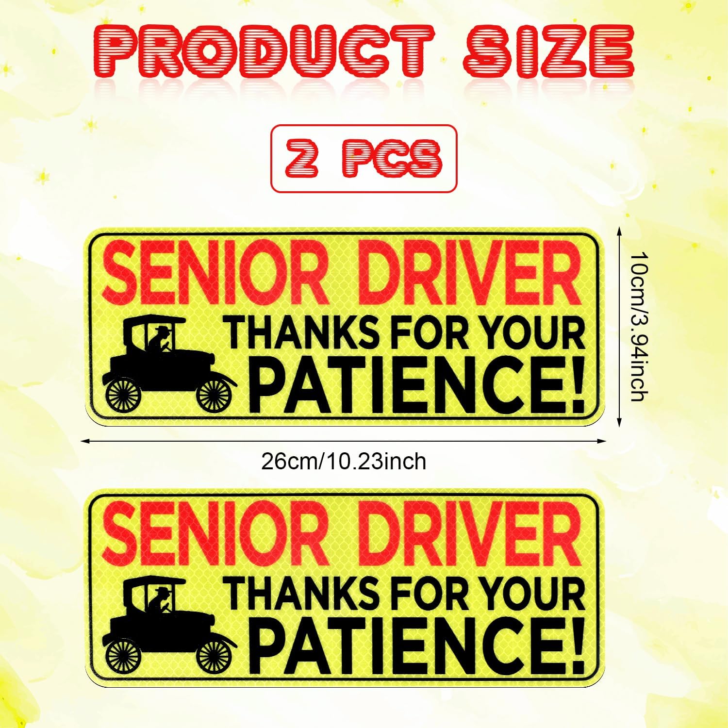 2pcs Senior Driver Car Magnet - Please Be Patient 10.24x3.94in Elderly Driver Sticker Reflective Magnetic Safety Sign - Image 2