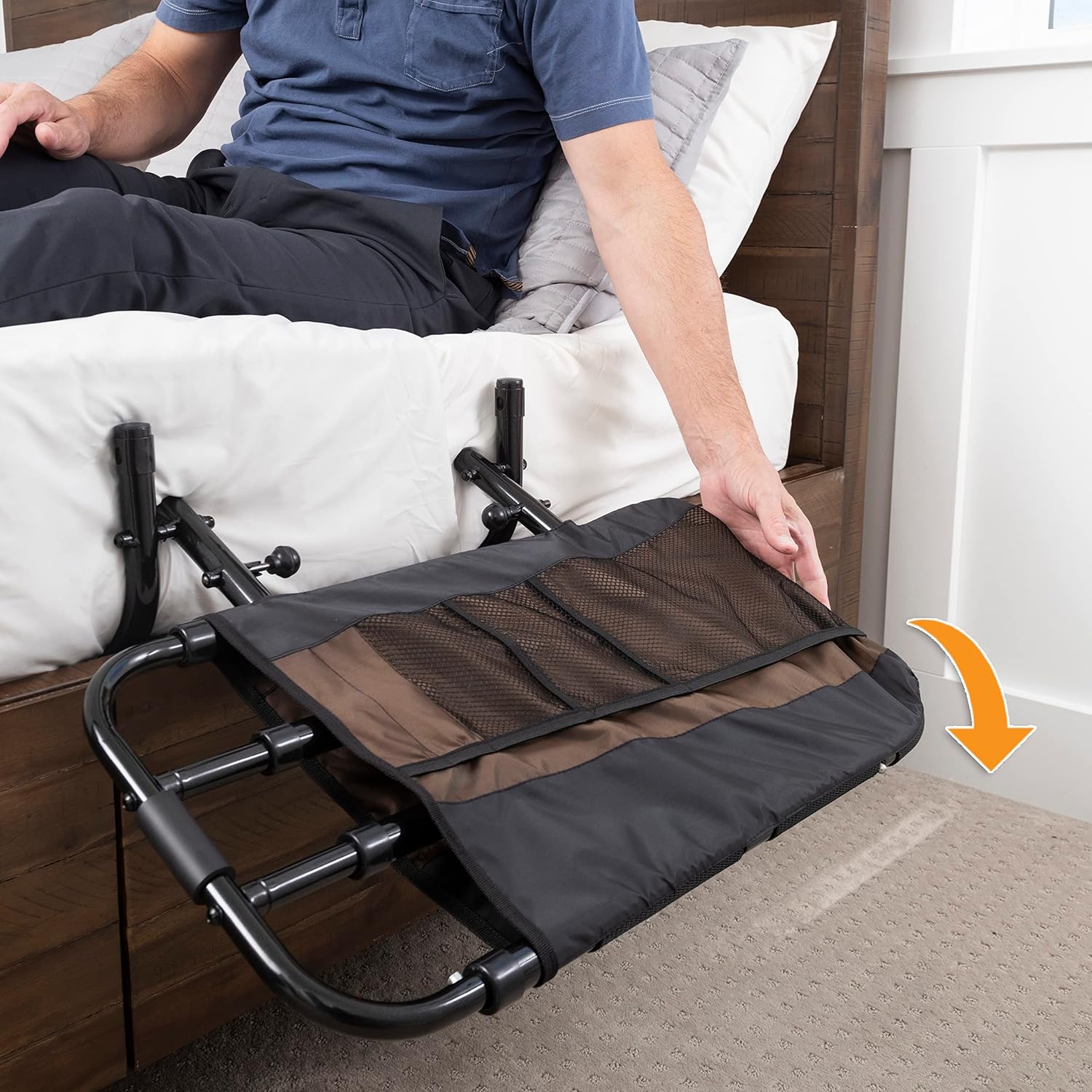 Stander EZ Adjust Bed Rail, Adjustable Senior Bedrail and Safety Assist Railing for Elderly Adults with Organizer Pouch, ASTM Safety Approved Guard-Rail, Black - Image 3