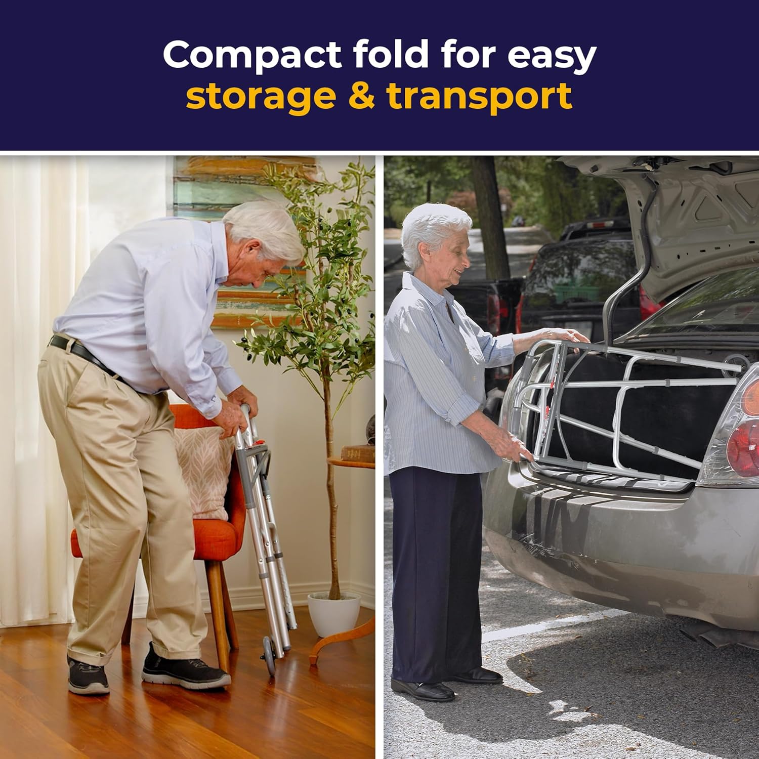 Drive Medical 10210-1 2-Button Folding Walker with Wheels, Rolling Walker, Front Wheel Walker, Lightweight Walkers for Seniors and Adults Weighing Up To 350 Pounds, Adjustable Height, Silver - Image 5