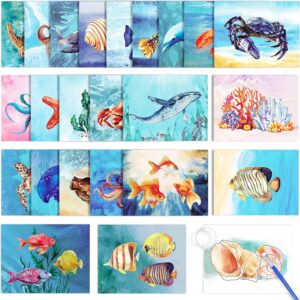 ZOIIWA 24 Pcs Dementia Products for Elderly Reusable Water Painting Toys Dementia Activities Ocean Life for Adults Seniors Toys Water Doodle Coloring Set Painting Brush for Elderly Drawing Gifts