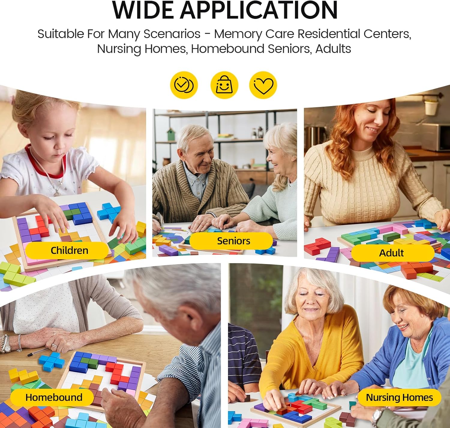 Dementia Products for Elderly, 15 Wooden Tiles Matching Dementia Activities for Seniors, Easy Memory Games for Alzheimer's, Cognitive Craft Gifts, Large Puzzle Pattern Blocks for Elderly - Image 4