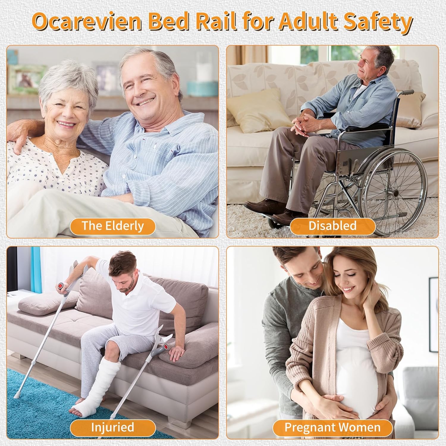 Bed Rails for Elderly Adults Safety, Foldable & Adjustable Side Rails for Bed for Seniors, Elderly Bed Rails with Light & Storage Pouch, Adult Bed Assist Rail for Queen Twin King Bed - Image 9