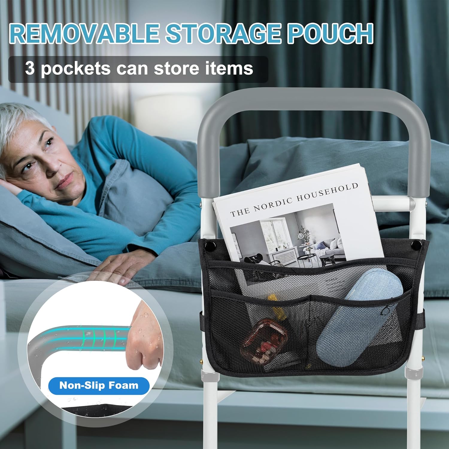 Panta Bed Rails for Elderly Adults Safety, Adjustable Bed Assist Rails for Seniors, Bed Side Rails with Support Legs and Storage Pocket, Portable Bed Cane Fit King, Queen, Full, Twin Bed, Grey - Image 5