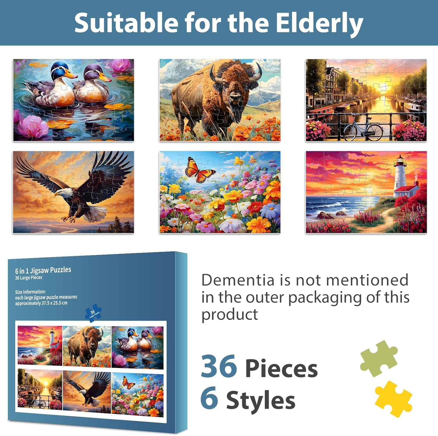6 Pack 36 Piece Large Jigsaw Puzzle for Seniors Puzzles Dementia Alzheimer's Products and Activities for Elderly Adults Alzheimer's Puzzles Easy Memory Games Gift for Seniors Patients in Nursing Home - Image 7