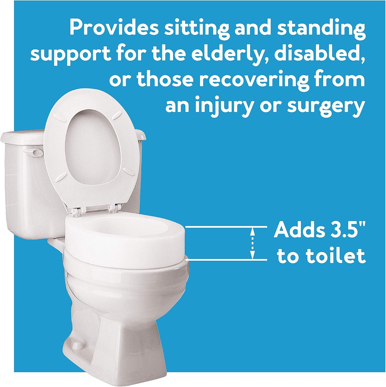 Carex Toilet Seat Riser, Elongated Raised Toilet Seat Adds 3.5 inches to Toilet Height, for Assistance Bending or Sitting, 300 Pound Weight Capacity Toilet Riser - Image 3