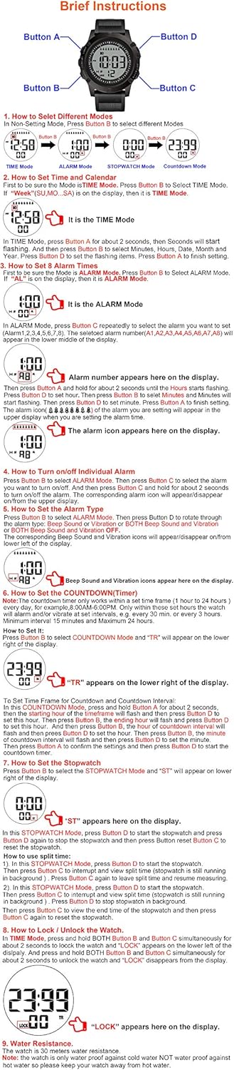 TICCI Men 8 Vibrating Alarms Watch Medication Aids Pill Vibra Alert Reminders for Elderly Seniors Big Digits Waterproof - Image 7