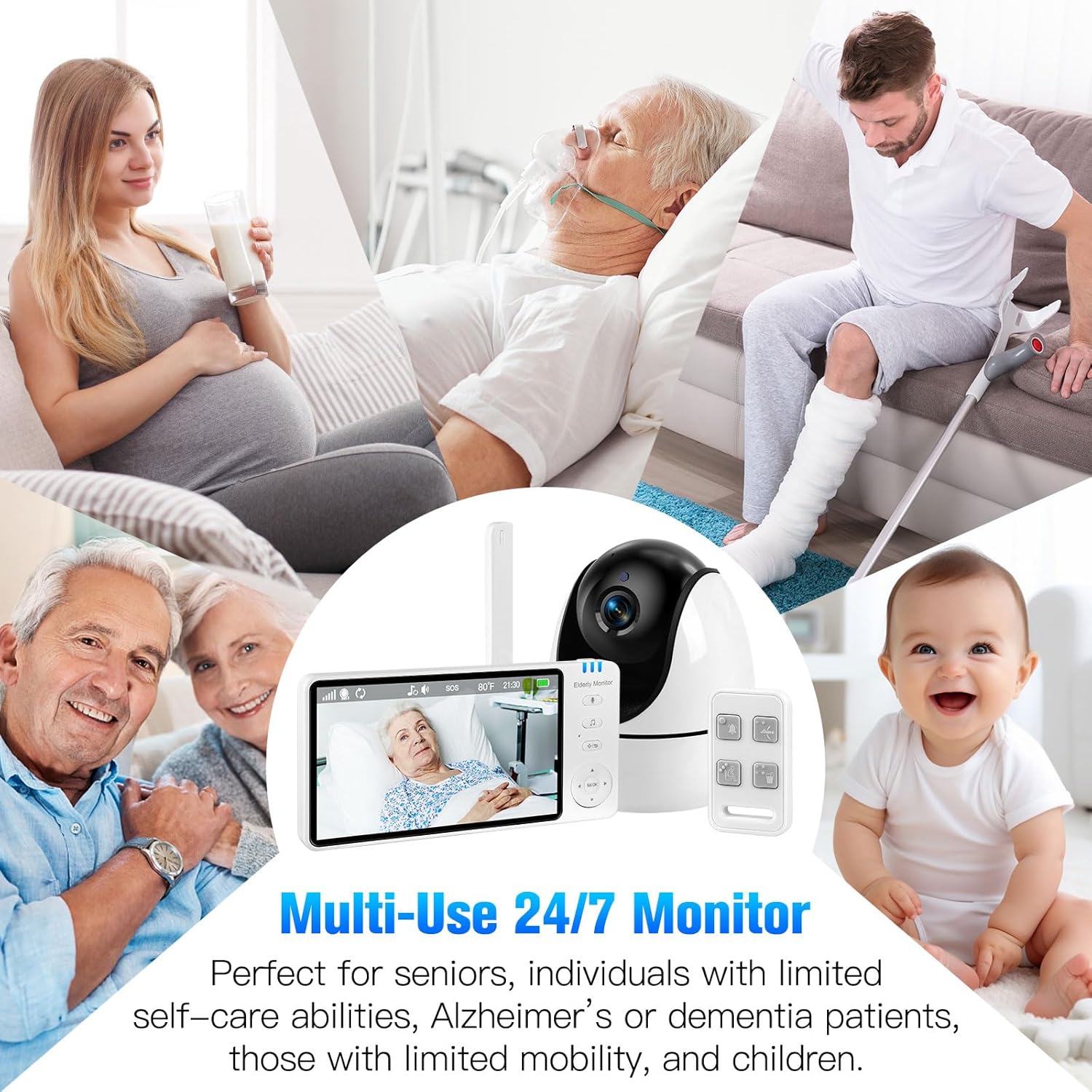 Elderly Monitor with Camera and Audio, 2-Way Talk Room Monitors for Elderly, Call Button, Med Reminder, Temp Monitoring, Night Vision, Pan-Tilt-Zoom Video Monitor for Elderly Care & Caregivers/No WiFi - Image 2
