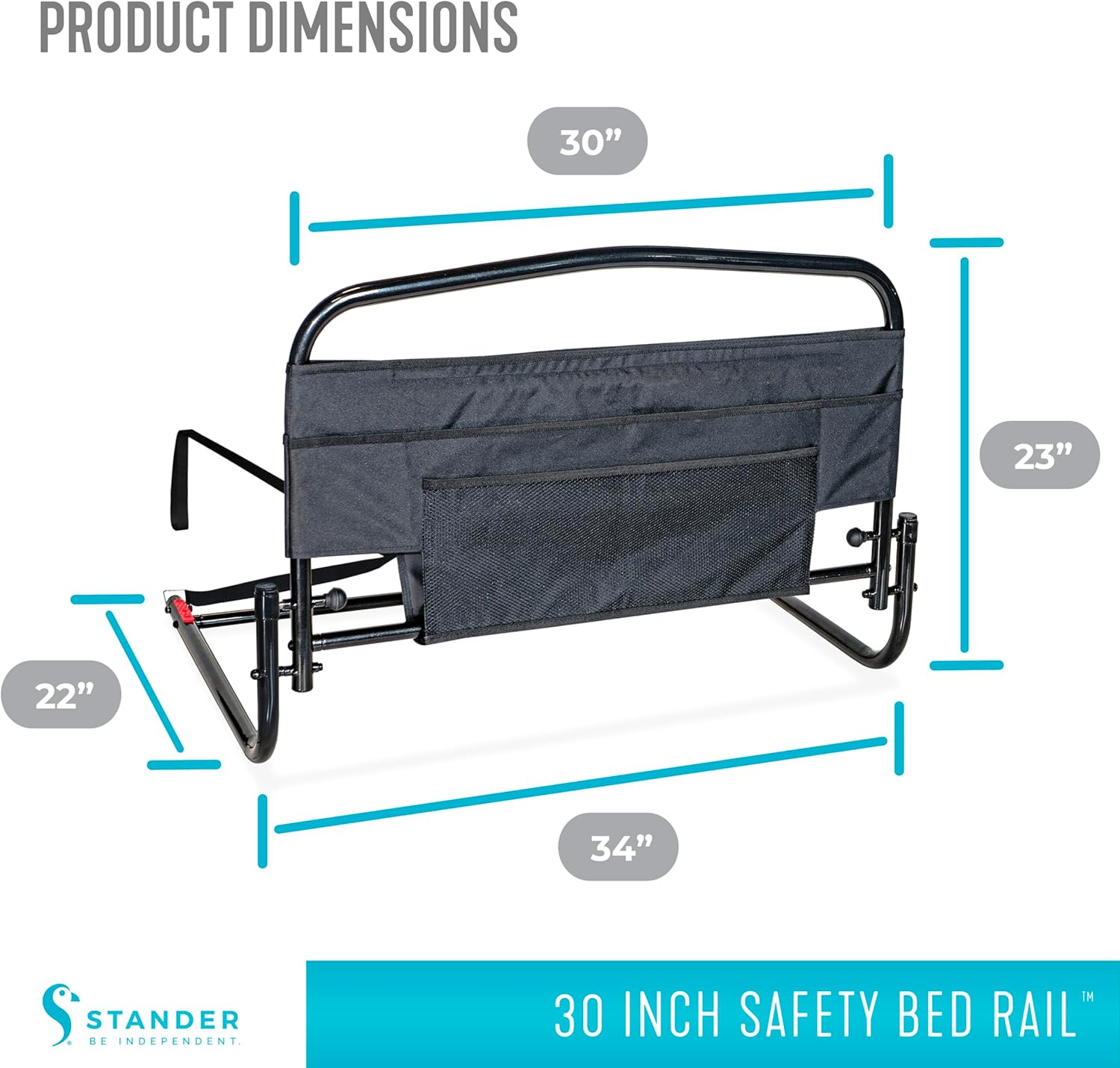 Stander 30inch Safety Bed Rail with Padded Pouch, Folding Guardrail for Adults, Seniors, and Elderly, Bedside Stand Assist Bar, Fits King, Queen, Full, and Twin Beds, ASTM Safety Approved Bedrail - Image 6