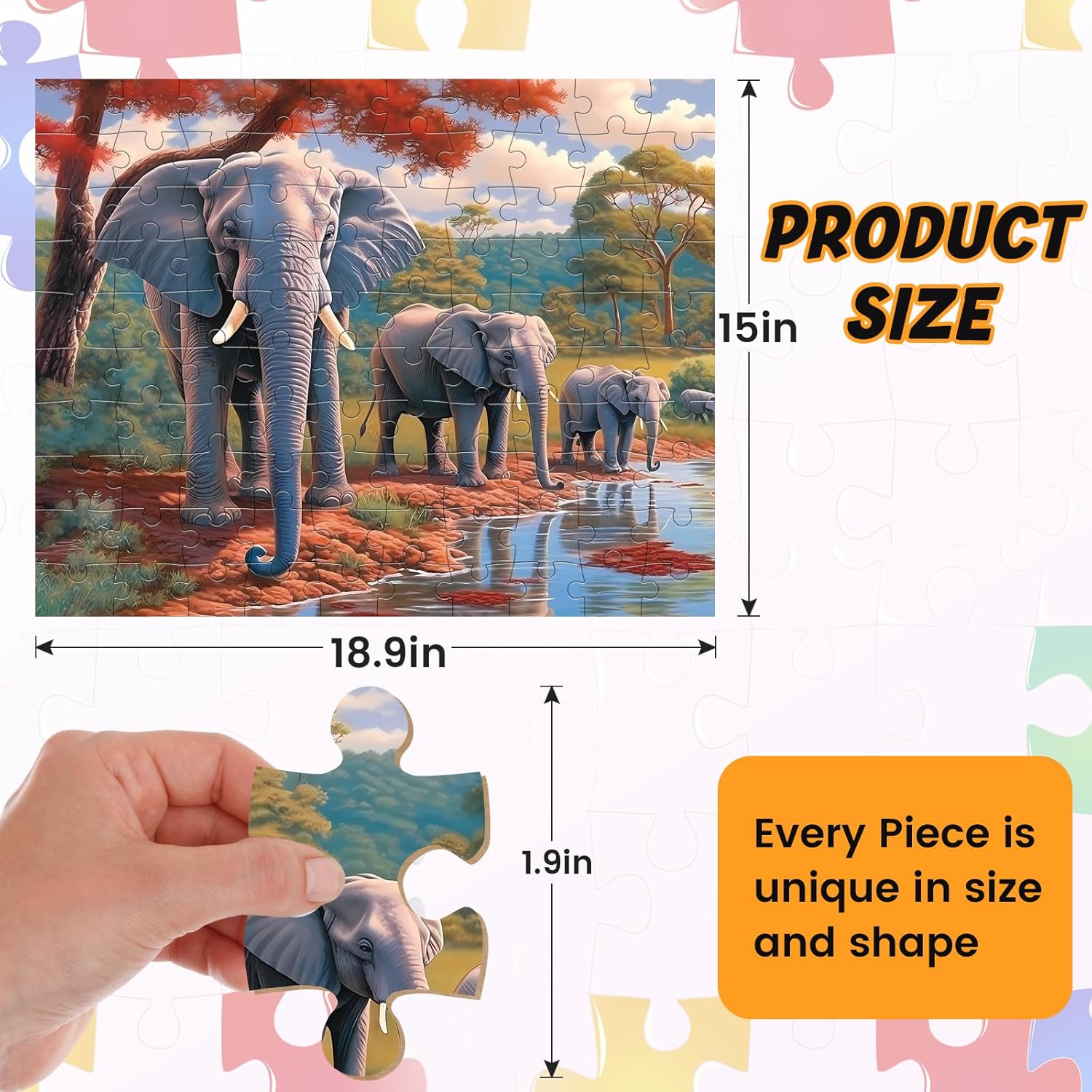 100 Piece Big Piece Jigsaw Puzzle for Seniors Elephant Forest Dementia Large Piece Puzzles for Seniors- Alzheimer's Activity for Adults Puzzle- Best Memory Game for Patiens in Nursing Home 15" x 19" - Image 2