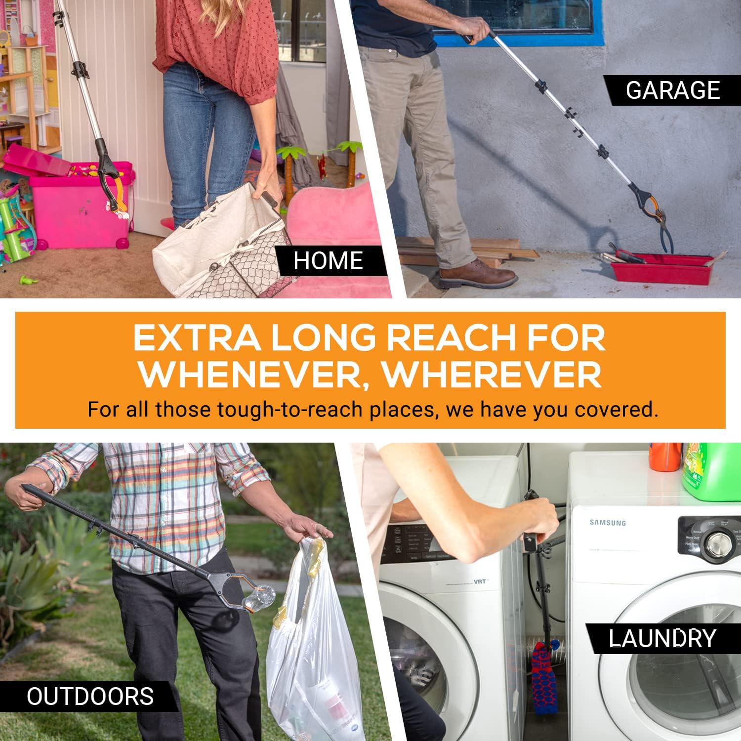 EZPIK Pro 36" Flexible Folding Grabber Tool for Elderly + Magnets, Reacher for Disabled & Seniors Heavy Duty Rotating Grippers for Reaching Underneath, Trash Grabbers & Pickers for Mobility 2-Pack - Image 7