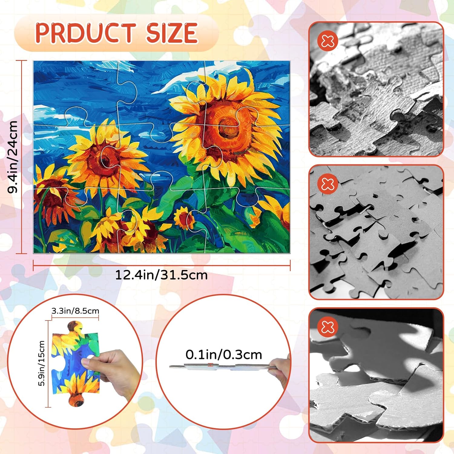 6 Packs Large Jigsaw Puzzles for Seniors Elderly 9&16 Piece, Dementia Activities for Senior & Alzheimers Activities Product Cognitive Memory Game 12.5X9.4inch - Image 2