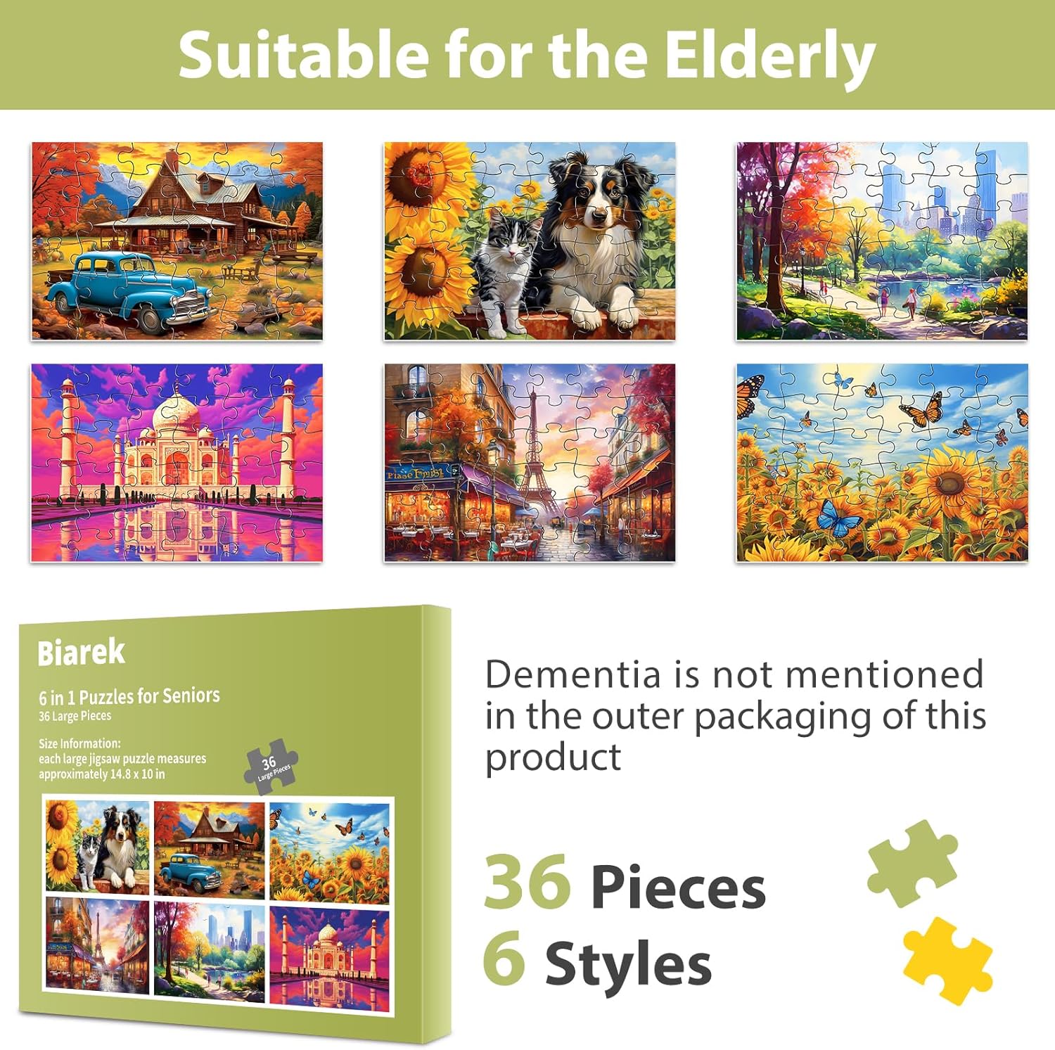 6 Pack 36 Large Piece Puzzles for Seniors Puzzle Dementia Alzheimer's Products Activities for Elderly Adults Easy Jigsaw Puzzle Alzheimer's Gift for Patients in Nursing Home with 6 Storage Bags - Image 7