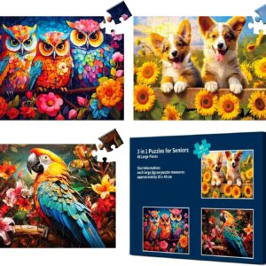 3 Packs Large Piece Puzzle for Seniors - Dementia 48 Pieces Puzzles for Elderly Adults,Alzheimer’s Puzzles Memory Cognitive Games for Elderly Seniors with 3 Storage Bags