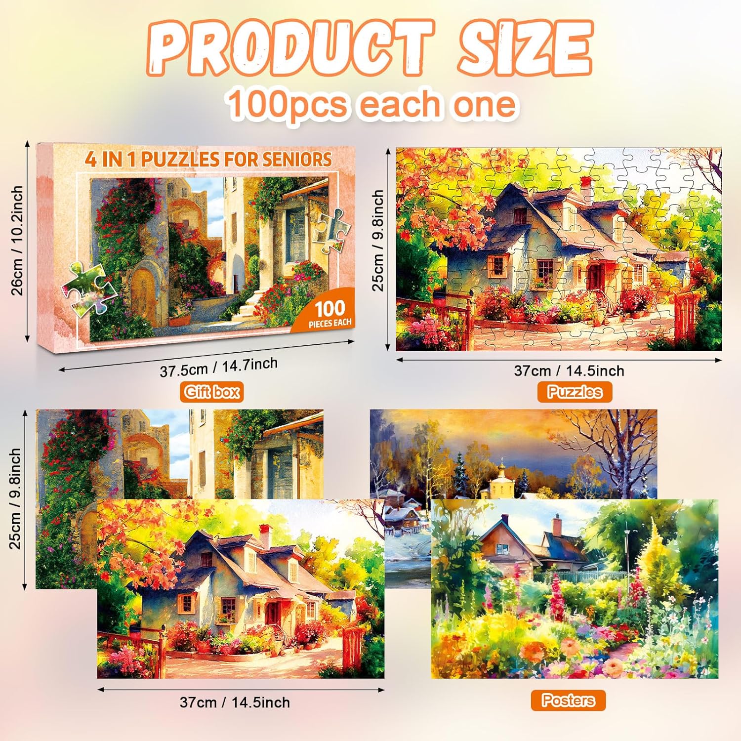 ZOiiWA 4 Pack 100 Pcs Dementia Puzzles for Elderly Country Life Dementia Alzheimers Products and Activities for Seniors Alzheimer’s Puzzles Memory Cognitive Games for Seniors Gift for Elderly Adults - Image 3