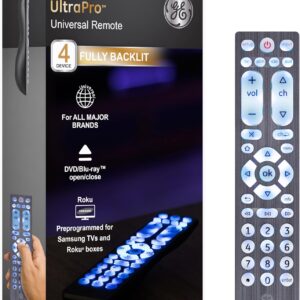 GE Universal Remote for Seniors, Elderly and Visually Impaired, Simple Use, Smart TV Compatible, 4 Device, Backlit, Brushed Graphite 71262