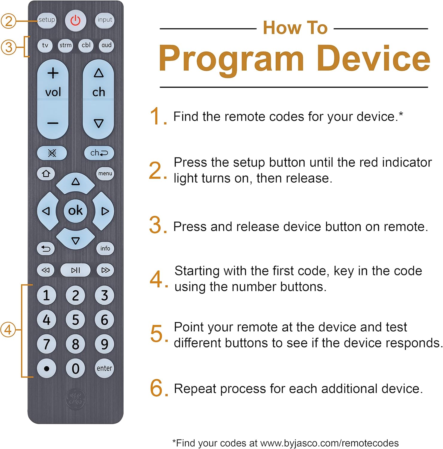 GE Universal Remote for Seniors, Elderly and Visually Impaired, Simple Use, Smart TV Compatible, 4 Device, Backlit, Brushed Graphite 71262 - Image 6