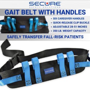 Secure Gait Belt for Seniors (350 lbs) - Transfer Belt with 6 Handles & Quick-Release Buckle, Walking Gait Strap for Lifting Elderly, Patient Lift Aid, Physical Therapy, Medical Nursing Safety Assist