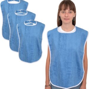 Elaine Karen 3 Pack Premium Adult Bibs - bibs for adults Men, Women; Eating Cloth for Elderly Seniors and Disabled, Adjustable, Terry bib Clothing Protectors, Machine Washable, Blue