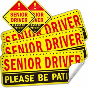5 Reusable Senior Driver Stickers (Non-Magnetic) – Reflective Please Be Patient Decals for Elderly Drivers – Paint-Safe, Residue-Free for Cars, Windows, & Bumpers