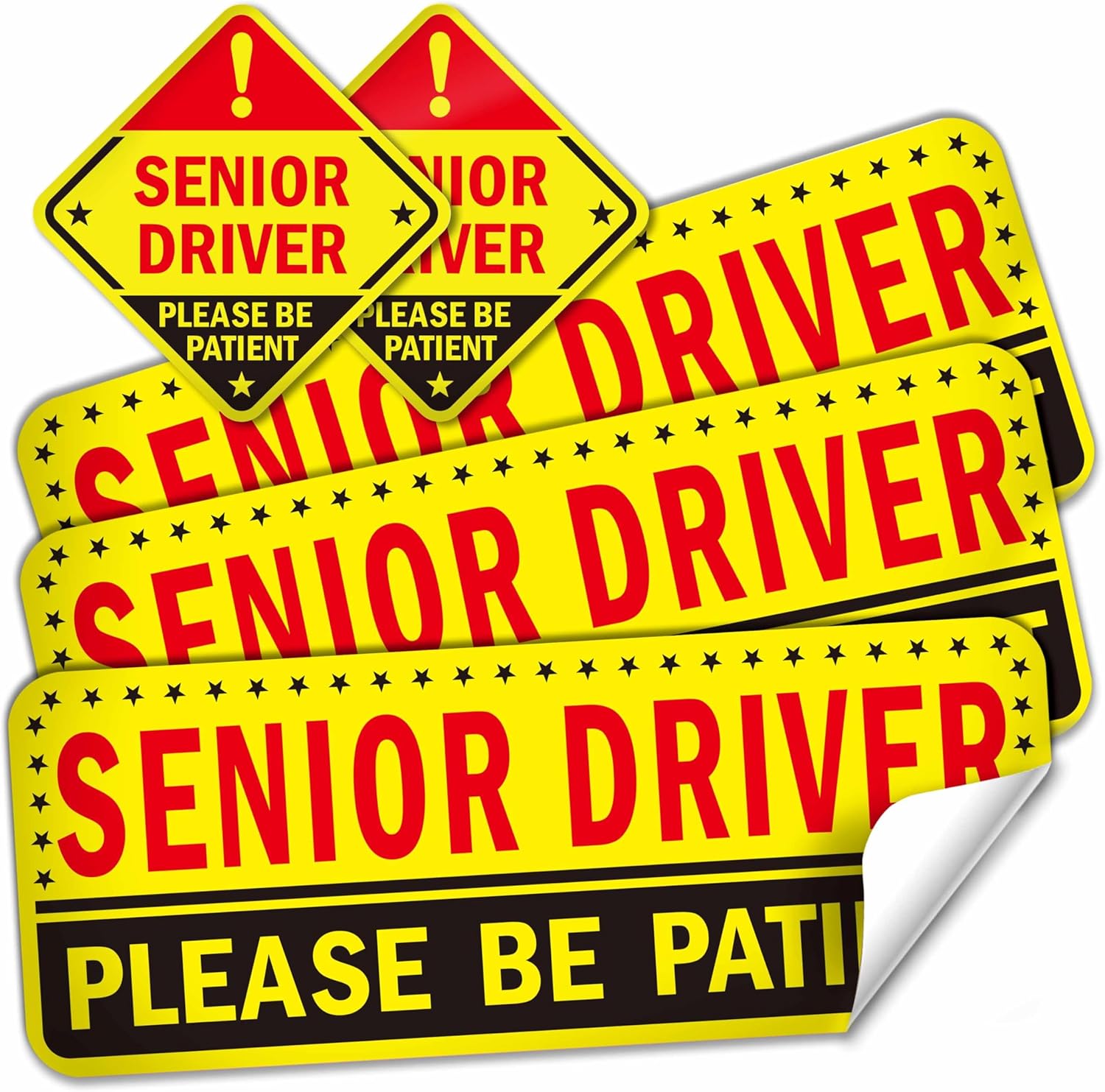 5 Reusable Senior Driver Stickers (Non-Magnetic) – Reflective Please Be Patient Decals for Elderly Drivers – Paint-Safe, Residue-Free for Cars, Windows, & Bumpers