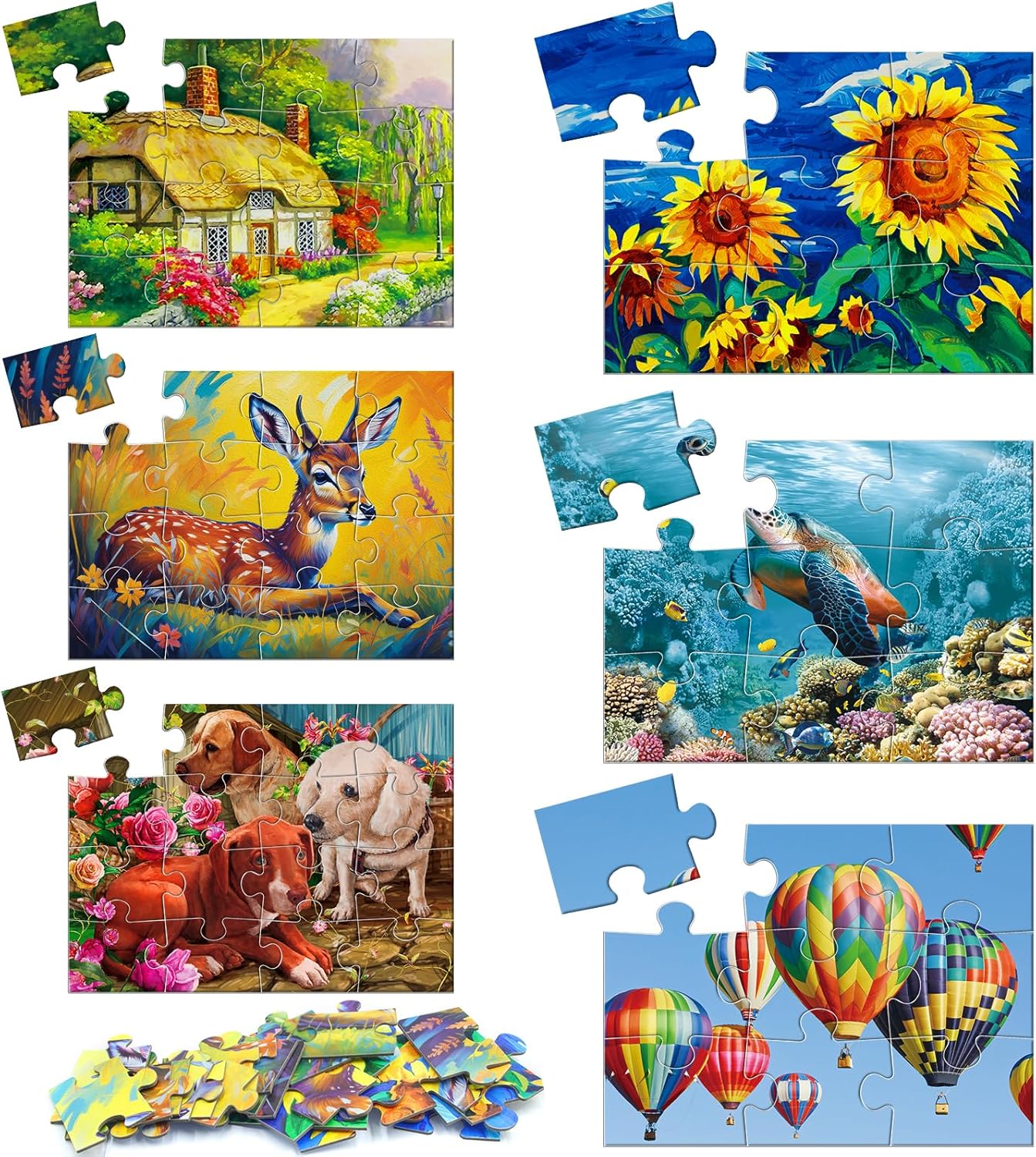 6 Packs Large Jigsaw Puzzles for Seniors Elderly 9&16 Piece, Dementia Activities for Senior & Alzheimers Activities Product Cognitive Memory Game 12.5X9.4inch