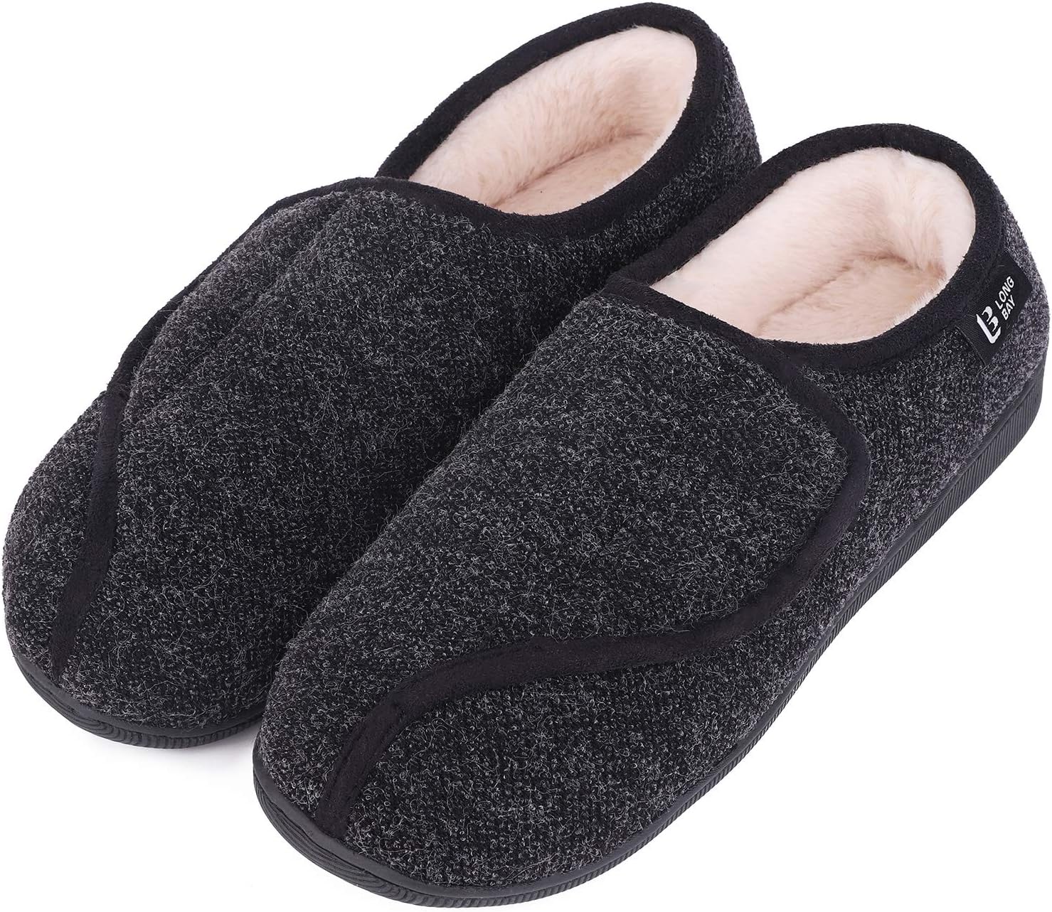 LongBay Womens Adjustable Slippers Memory Foam Cozy Wide Diabetic House Shoes Edema Orthopedic Neuropathy Indoor Outdoor