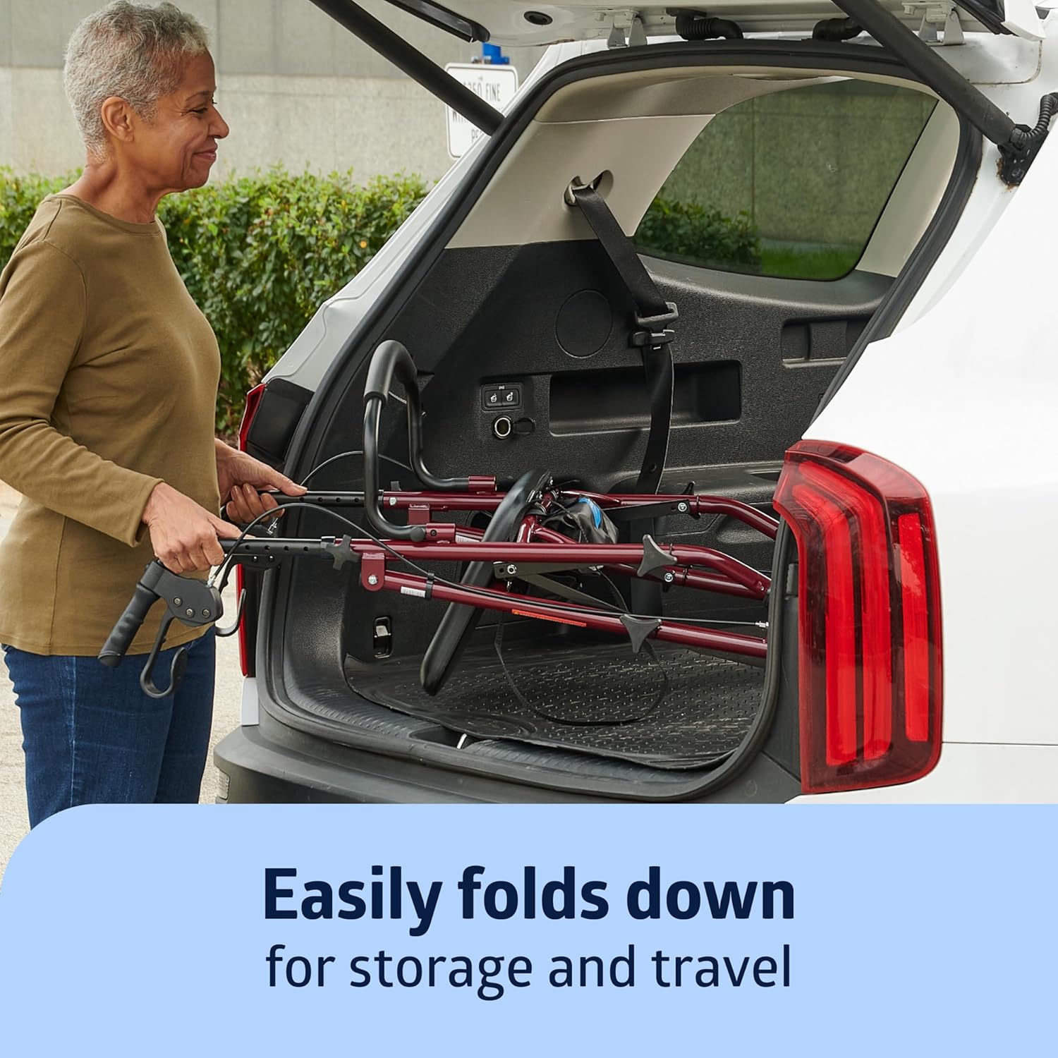 Medline Steel Rollator Walker with Seat, Burgundy, 350 lb. Weight Capacity, 6” Wheels, Foldable, Adjustable Handles, Rolling Walker for Seniors, Walker for Mobility Impaired - Image 5