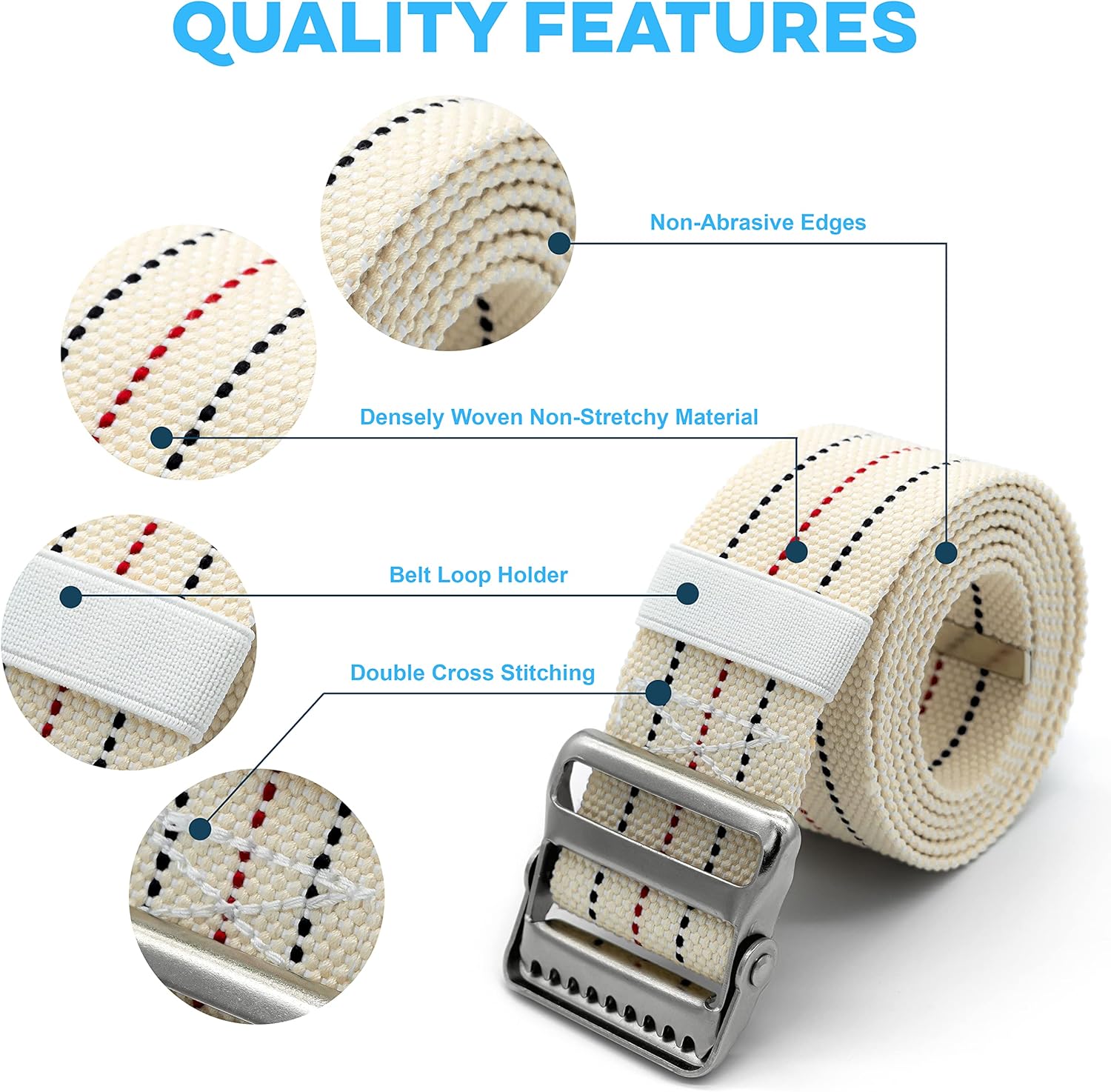 LiftAid Transfer and Gait Belt 60 Inch with Metal Buckle and Loop - Walking, Standing and Transfer Assist Aid for Seniors, Elderly Patients, Caregiver, Nurse, Therapist (Beige) - Image 3