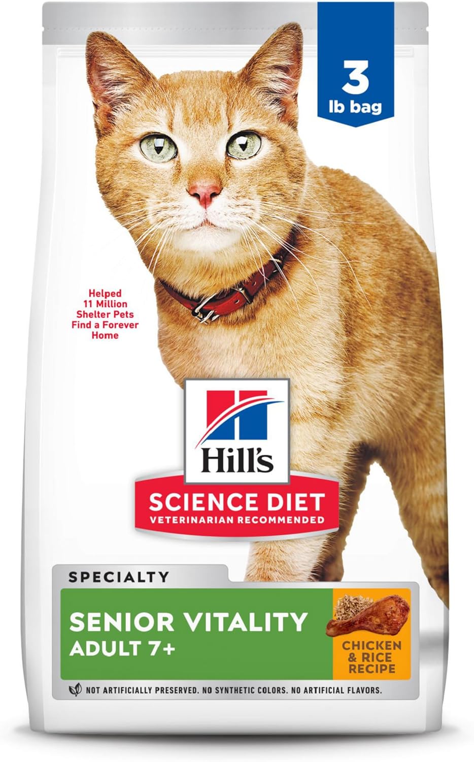 Hill's Science Diet Adult 7+ Senior Vitality Chicken & Rice Recipe Dry Cat Food 3 lbs.
