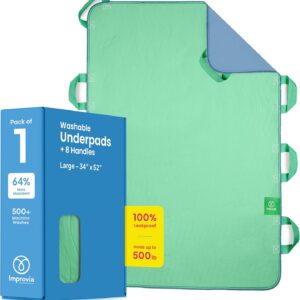 Improvia Positioning Bed Pad 34"x52" with 8 Reinforced Handles, Quick-Drying, Washable, Waterproof, Reusable, Mattress Protection, For Lifting, Turning, Transfering, Elderly and Incontinence patients.
