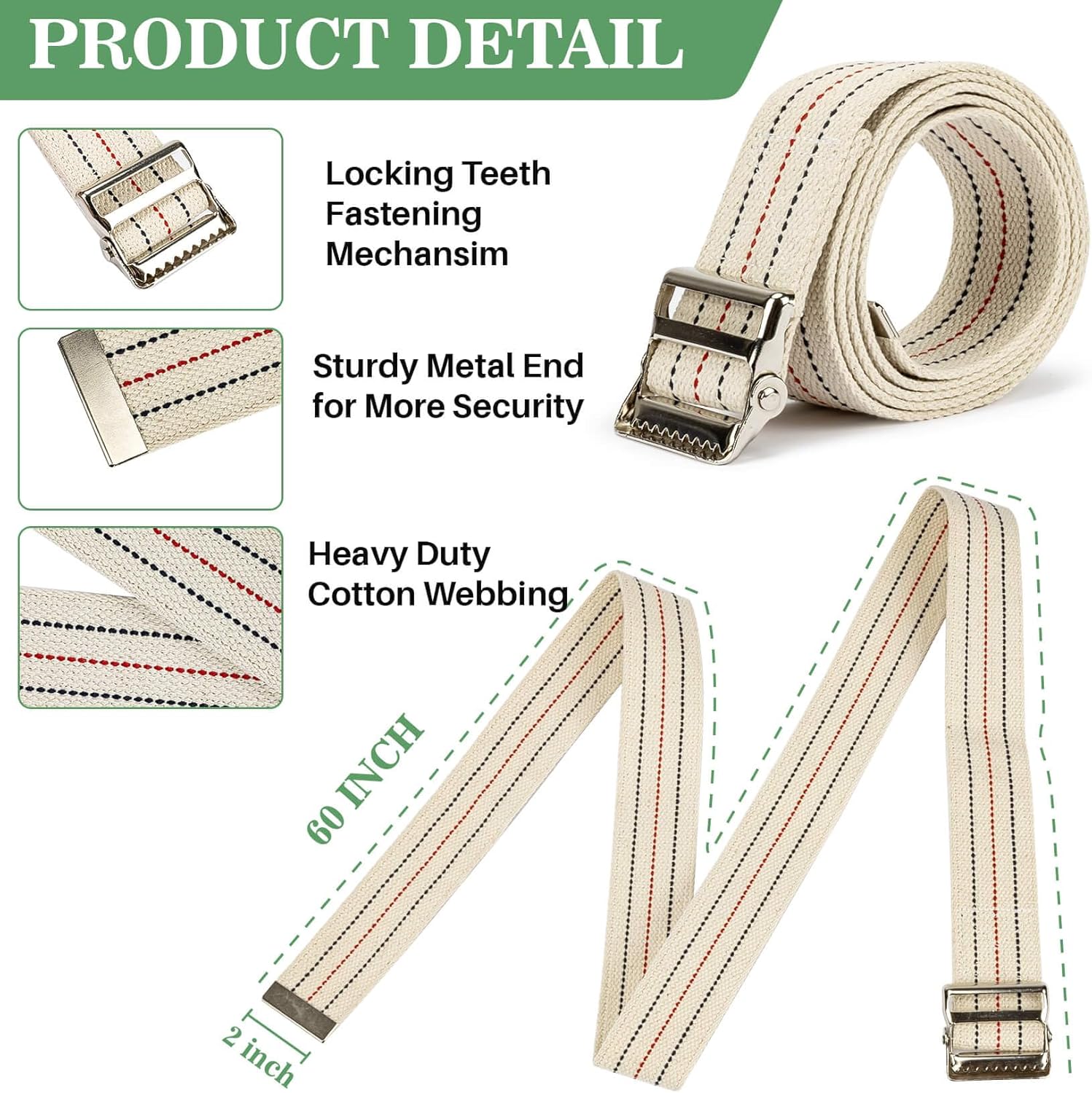 Gait Belts Transfer Belts for Seniors - Walking Gait Belts for Men with Metal Buckle MAQIHAN Heavy Duty Transfer Belt for Lifting Elderly Seniors Ambulation Accessories 60 Inch. - Image 2