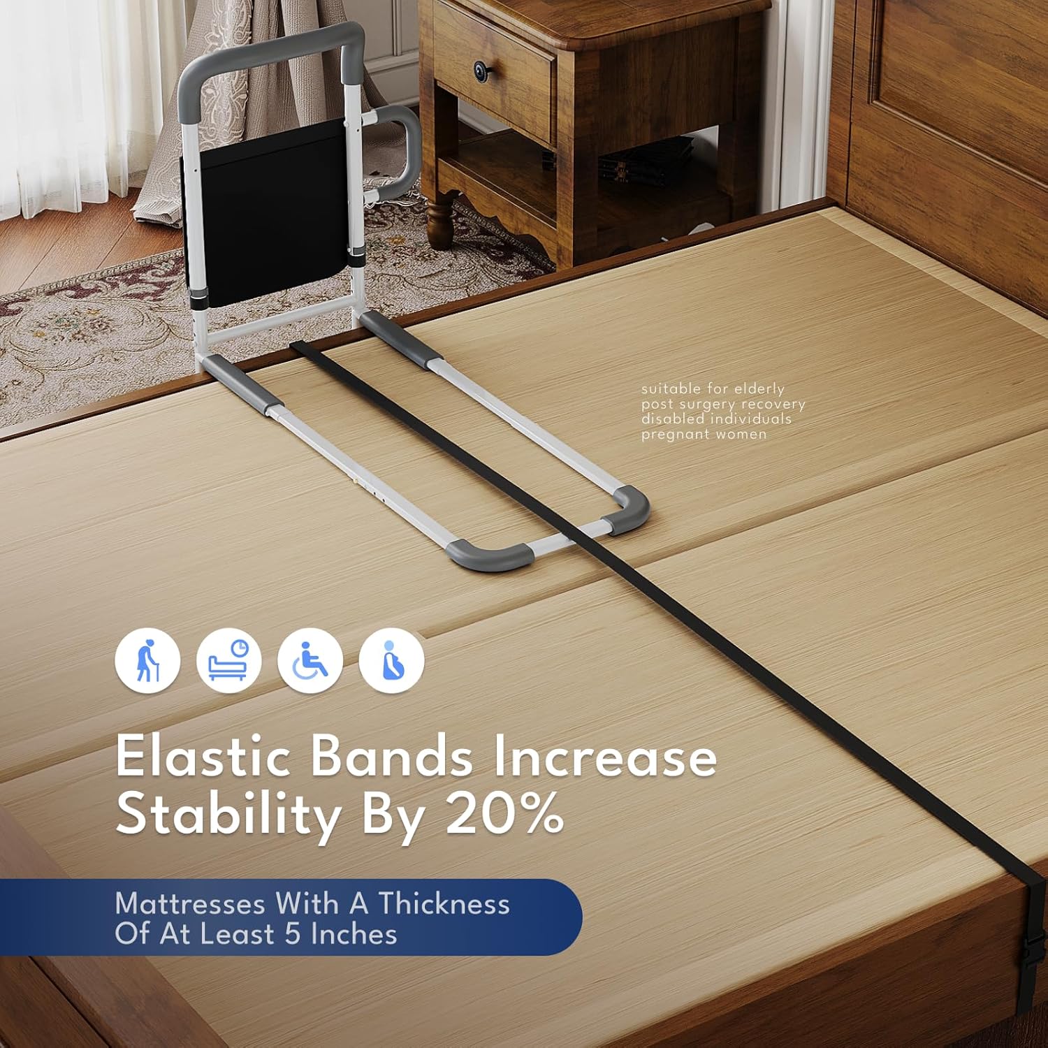 HOMEAL Bed Rails for Elderly Adults Safety - Height Adjustable Bedside Assist Rails for Seniors, Stable Bed Cane Guard Railings with Non-Slip Ergonomic Handle Bar and Storage Pocket (Grey) - Image 7