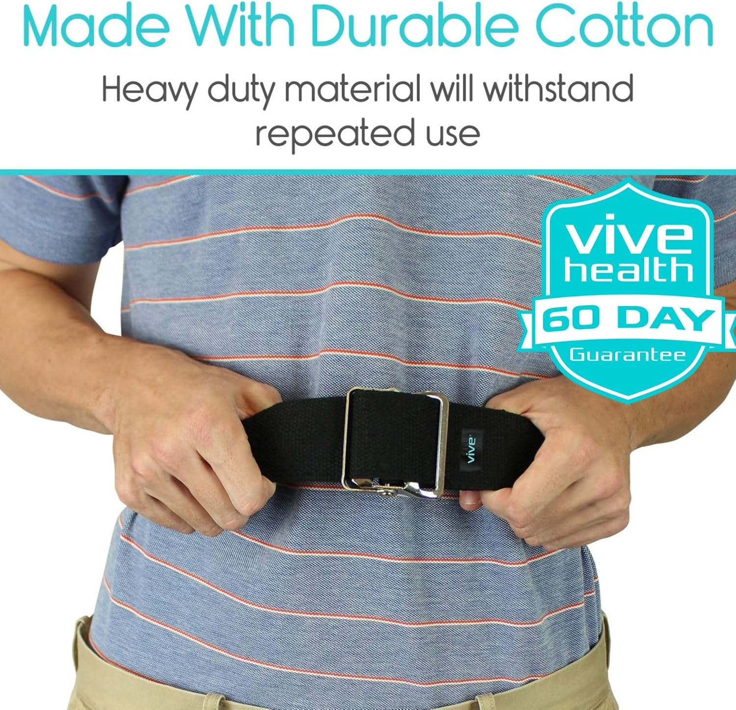 Vive Gait Belt (60 Inch) - Transfer Assist Device for Caregiver, Nurse, Therapist, Seniors, Elderly, Bariatric, Occupational and Physical Therapy - Medical Nursing Safety - Walking & Standing Aid - Image 9