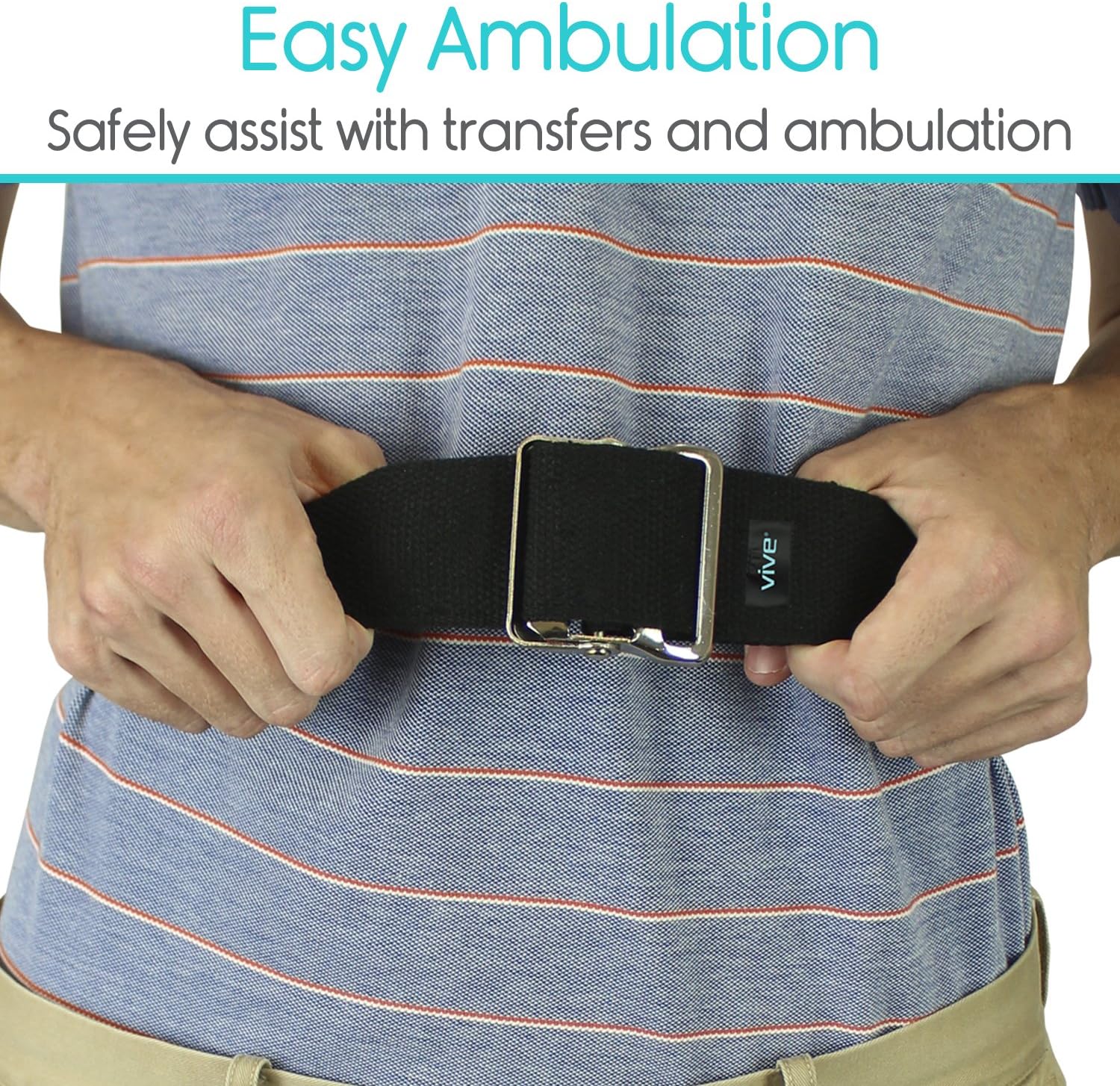 Vive Gait Belt (60 Inch) - Transfer Assist Device for Caregiver, Nurse, Therapist, Seniors, Elderly, Bariatric, Occupational and Physical Therapy - Medical Nursing Safety - Walking & Standing Aid - Image 4