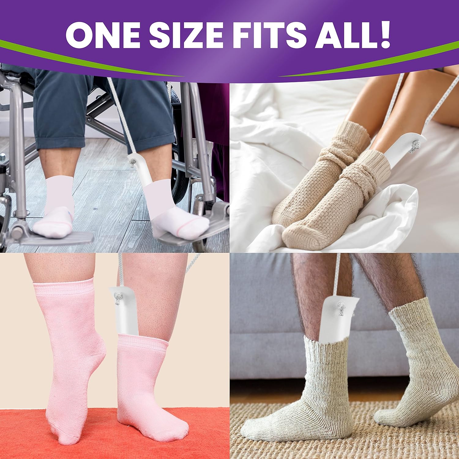 MARS WELLNESS Deluxe Molded Sock Aid Donner - Foam Grip Handles - 31" Adjustable Cords - Sock Helper Stocking Slider - Elderly, Senior, Pregnant Diabetics (Colors May Vary) - 1 Pack - Image 6