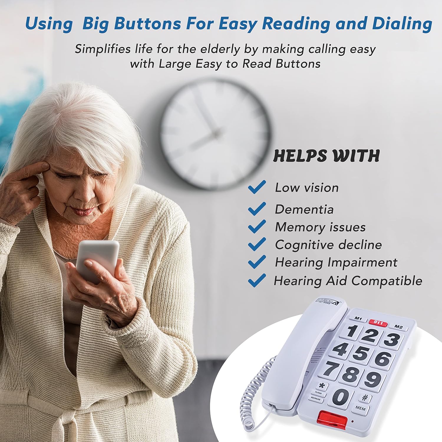 Future Call FC-8888 Big Button Phone for Seniors | Large Button Phones for Seniors | Phone for Visually Impaired and Telephones for Hearing Impaired | 40db Handset | Best Landline Phones for Seniors - Image 5