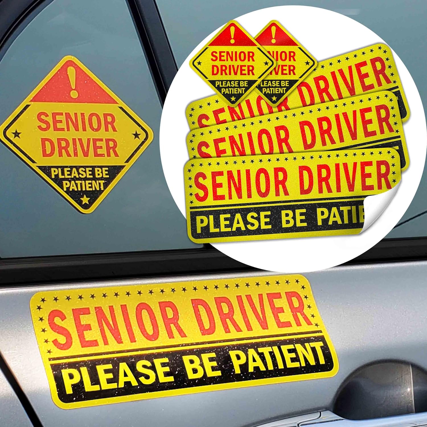 5 Reusable Senior Driver Stickers (Non-Magnetic) – Reflective Please Be Patient Decals for Elderly Drivers – Paint-Safe, Residue-Free for Cars, Windows, & Bumpers - Image 7